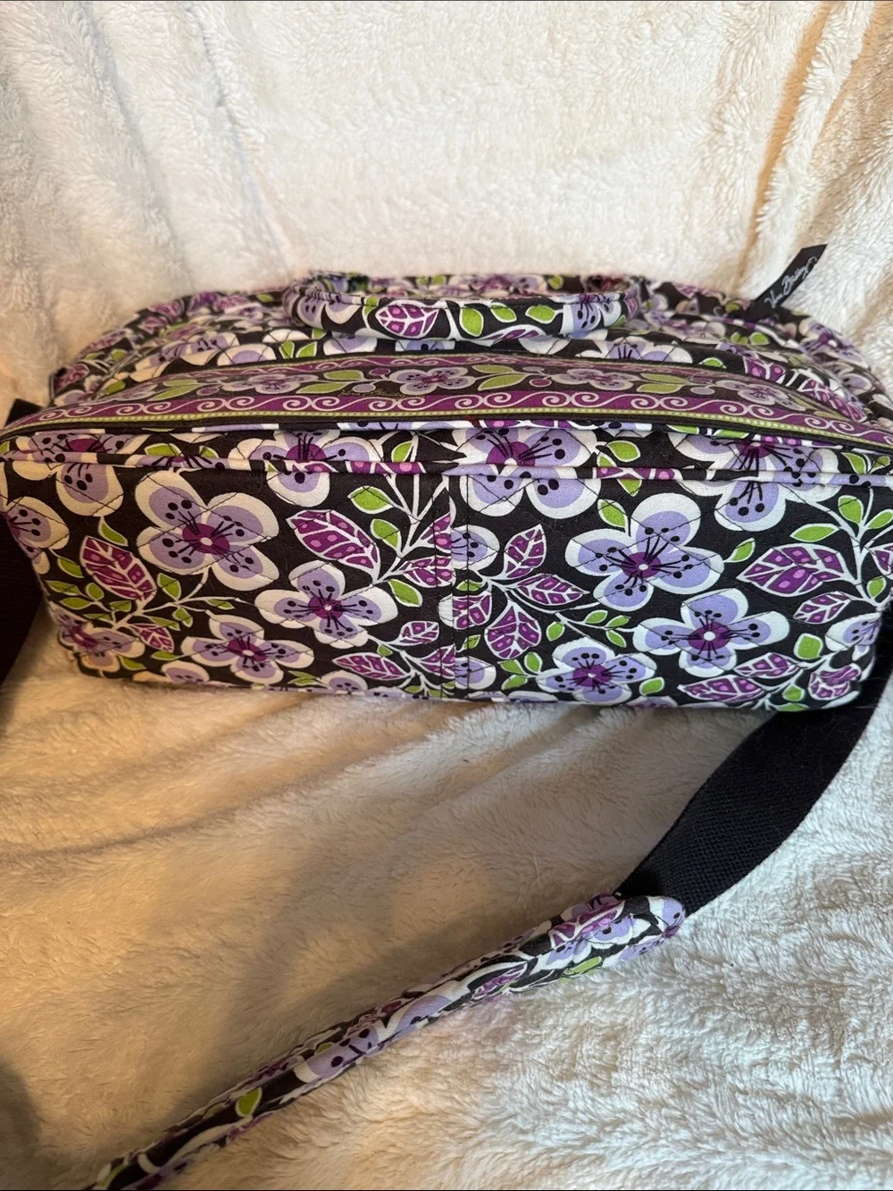 Vera Bradley Plum Crazy Quilted Floral Laptop Travel Bag Purple Green‎ Messenger